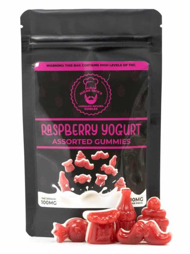 100mg THC Raspberry Yogurt Gummies (Sugar Jack’s)